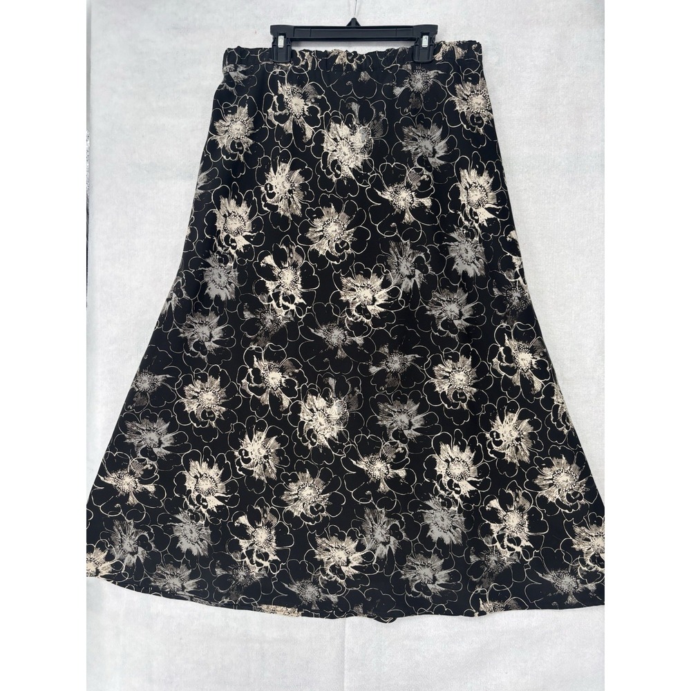 Sag Harbor Floral A-Line Maxi Skirt Women's Size 10 Pill On Blk & Wht Career